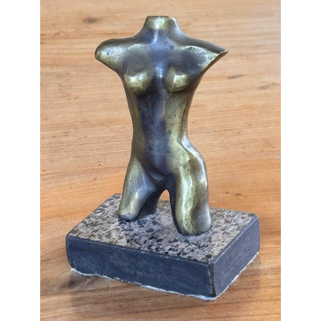 Figurative Late 20th Century Bronze Nude Female Torso on Stone Base For Sale - Image 3 of 6