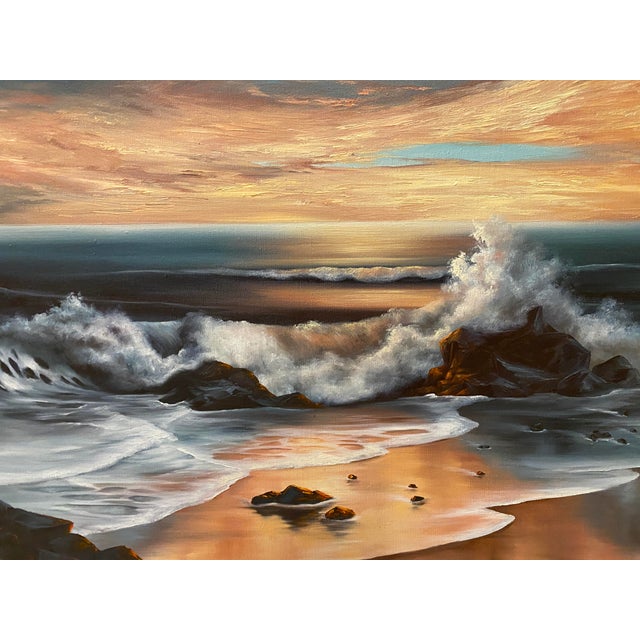 Realism Late 20th Century Seascape Oil Painting Large 40" by Patricia Hubbell Ocean Sunset Coastal Nautical For Sale - Image 3 of 10
