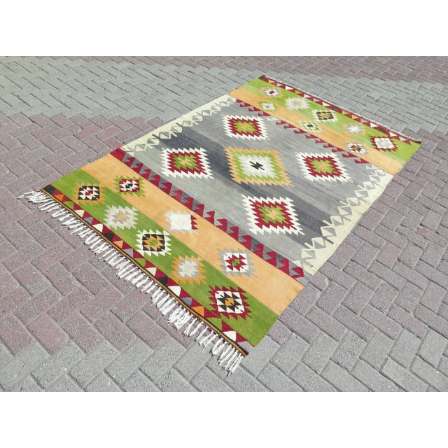Mid 20th Century Mid 20th Century 1960's Pastel Colors Handwoven Turkish Wool Kilim Bohemian Area Rug For Sale - Image 5 of 11