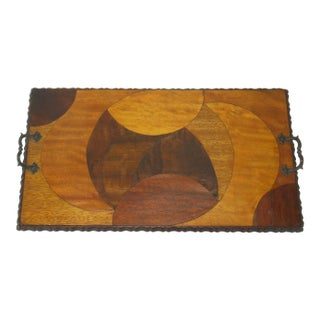 Mid 20th Century Rare Art Deco, Circle Marquetry Wooden Tray Mod Era, Mid Century Modern For Sale