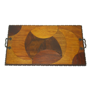 Mid 20th Century Rare Art Deco, Circle Marquetry Wooden Tray Mod Era, Mid Century Modern