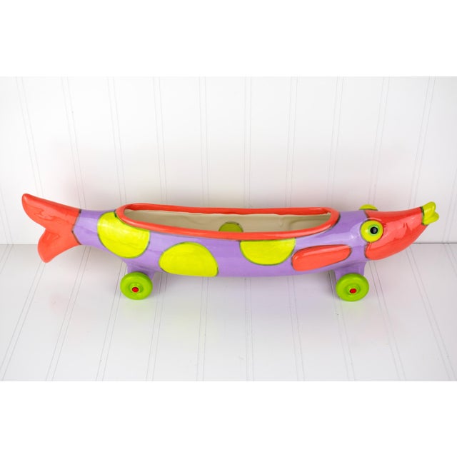 Listed Artist Alison Palmer Studio Art Pottery: Whimsical Fish on Wheels For Sale - Image 17 of 18