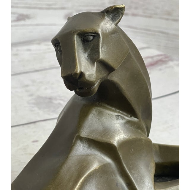 Bronze Handcrafted Henry Moore Mountain Lion Bronze Sculpture Marble Base Figurine For Sale - Image 8 of 10