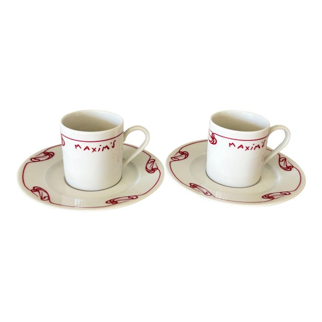 Maxim’s De Paris Porcelain Espresso Cups and Saucers, Set of 2 Art Nouveau Style For Sale
