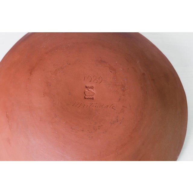 1989 Signed Redware Pottery Sgraffito Tulips Bowl For Sale - Image 14 of 14