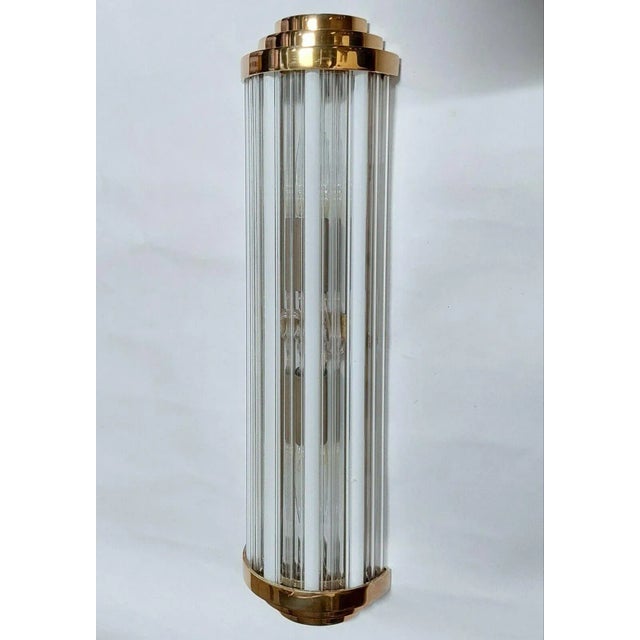 Art Deco Vintage Art Deco Skyscraper Rod Ship Light Wall Sconces Fixture in Brass & Milk Glass For Sale - Image 3 of 5