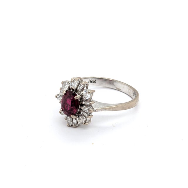 Gia Certified Natural Oval Sri Lankan Ruby & Diamond Halo in 18k White Gold Ring, Size 6 For Sale - Image 9 of 9