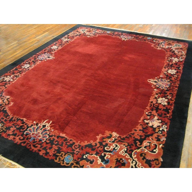 1920s Fabuluos Red Open Field Color With Nice Floral Border Antique Chinese Art Deco Rug For Sale - Image 5 of 7