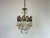 Art Nouveau Rare Vintage Brass Crystal Chandelier | 1960s | Amber & Clear Crystal Pendant Light For Sale - Image 3 of 16