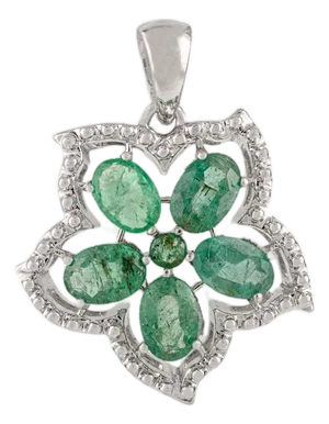 Contemporary 925 Silver Daisy Flower Pendant With Emerald & Diamond - Birthday Gift by Carat&her