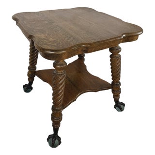 Early 20th Century Tiger Oak Barley Twist Table With Glass Ball & Claw Feet For Sale