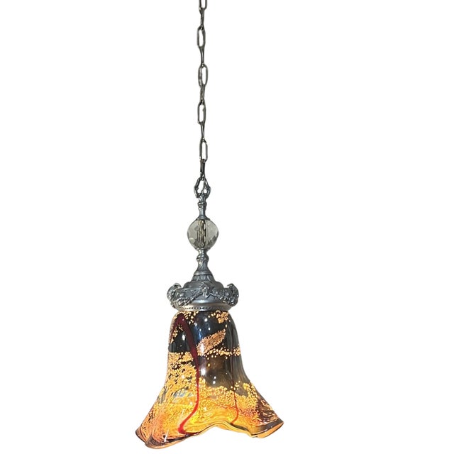 Contemporary Antique Silver Tone Sculptural Med Goat Head & Abstract Art Glass Pendant Light For Sale - Image 3 of 18