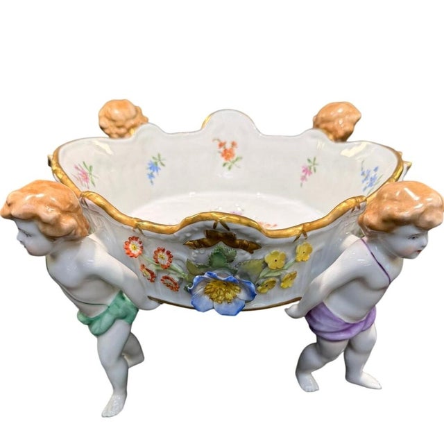 Von Schierholz Germany C. 1930–1945 Porcelain 4 Cherubs Handmalerei Centerpiece For Sale - Image 4 of 17