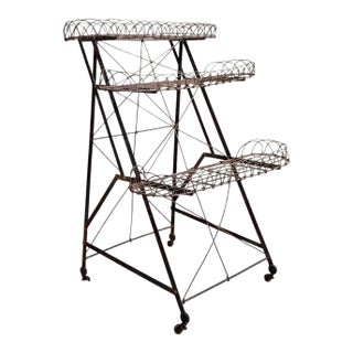 Vintage Three-Tier Wire Plant Stand For Sale