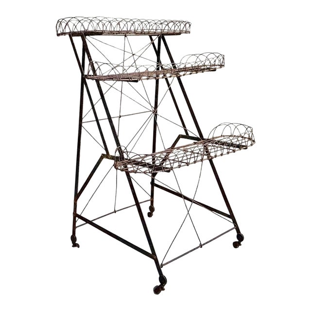 Vintage Three-Tier Wire Plant Stand For Sale