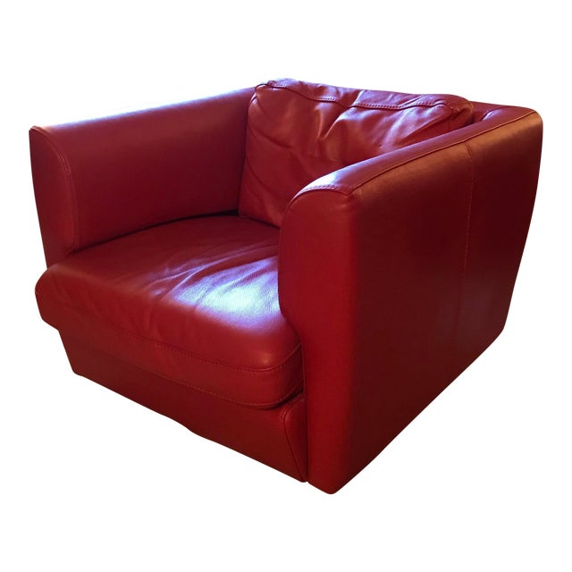 Roche Bobois Red Leather Swivel Chair | Chairish