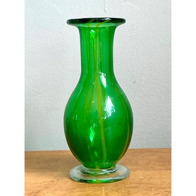 Mid 20th Century Vintage Italian Striped Green Glass Vase For Sale - Image 5 of 12