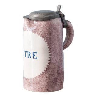 Spongeware Manganese Pewter-Mounted Beer Stein from Brussels Faience, 1800s For Sale