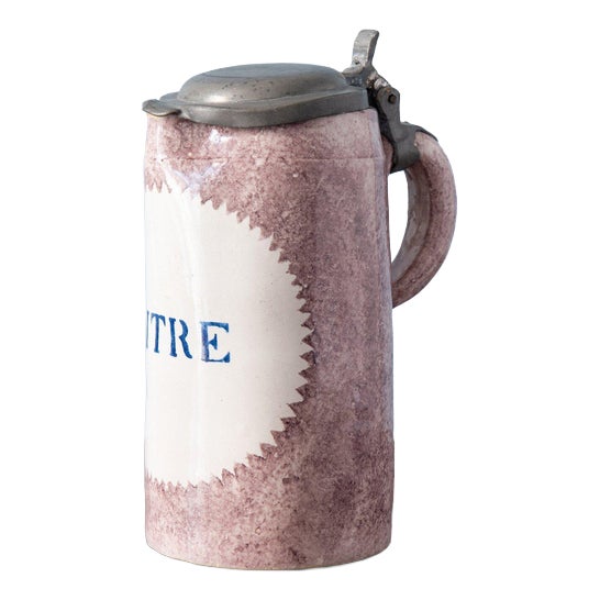 Spongeware Manganese Pewter-Mounted Beer Stein from Brussels Faience, 1800s For Sale