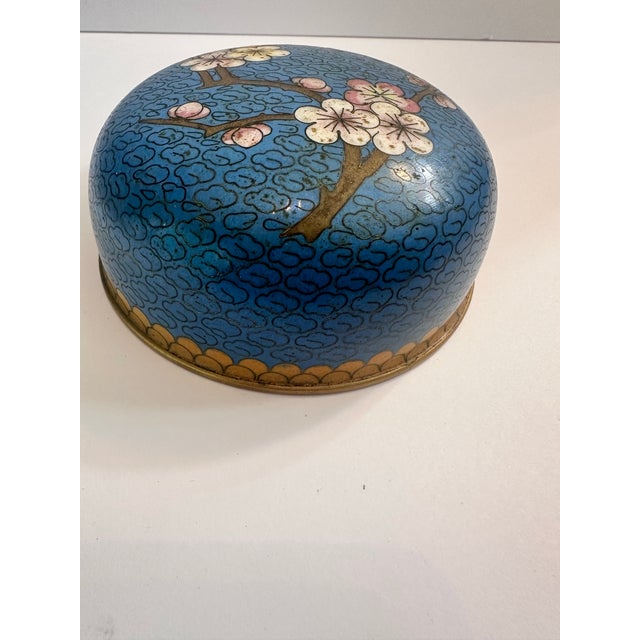 Metal Blue Chinese Cloisonné Ginger Jar on Carved Wood Stand For Sale - Image 7 of 12