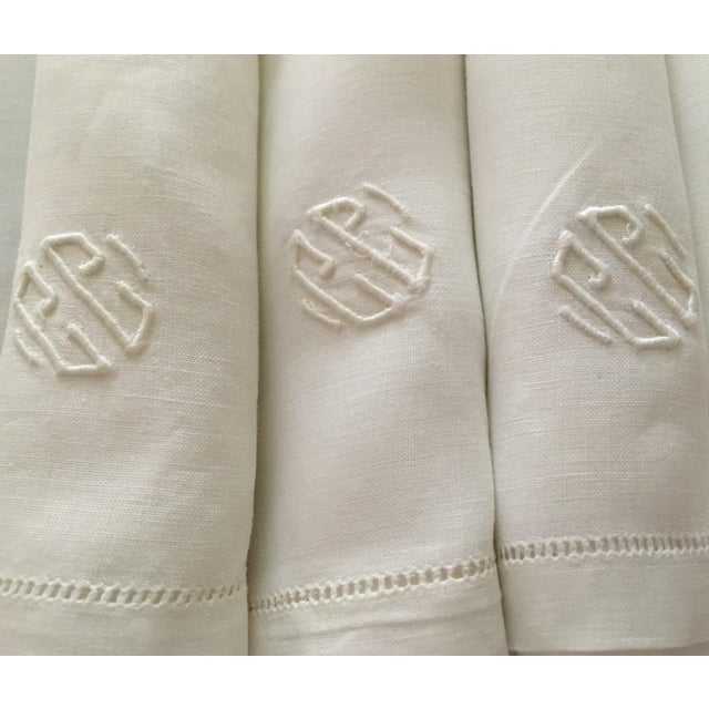 Monogrammed White Linen Handkerchiefs - Set of 4 For Sale - Image 4 of 8