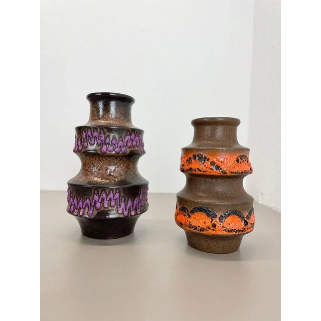WGP Pink Orange Ceramic Fat Lava Vases from Scheurich, Germany, 1970s, Set of 2 For Sale - Image 3 of 18