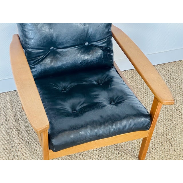 Vintage Scandinavian Lounge Chair in Black Leather and Wood, 1960s For Sale - Image 10 of 15