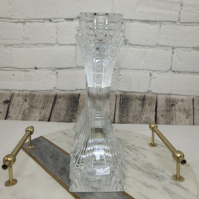 Mid-Century Modern Vintage 1980s Mikasa Attributed Crystal City Lights Art Deco Candle Holder Pair For Sale - Image 3 of 18