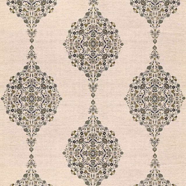 Sample- Schumacher Mehndi Linen Print Fabric in Smoke For Sale