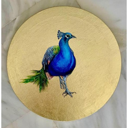 Early 21st Century Anastasia Gklava, Peacock, Oil Painting with Gold Leaf on Circular Canvas, 2025 For Sale - Image 5 of 14