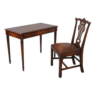 Theodore Alexander Mahogany Leather Desk & Chair For Sale