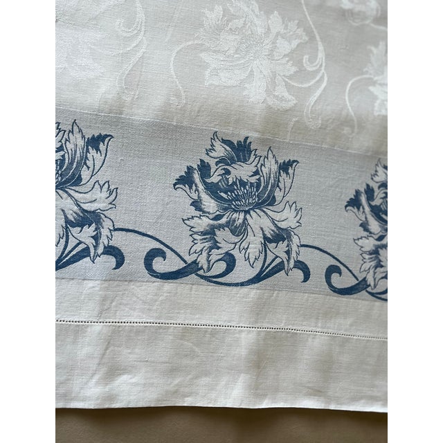 Vintage Blue and White Damask Tablecloth For Sale In Portland, OR - Image 6 of 11