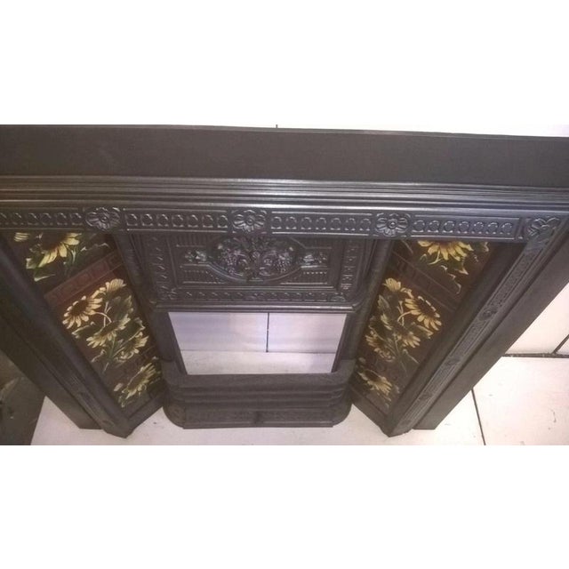 Antique Cast Iron Fireplace Insert with Original Tiles For Sale - Image 12 of 14