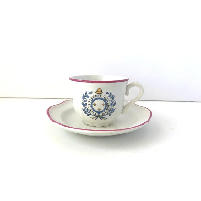 Ceramic Vintage Saint-Armand French Revolution Faience Teacups and Saucers - Service for 3 For Sale - Image 7 of 11