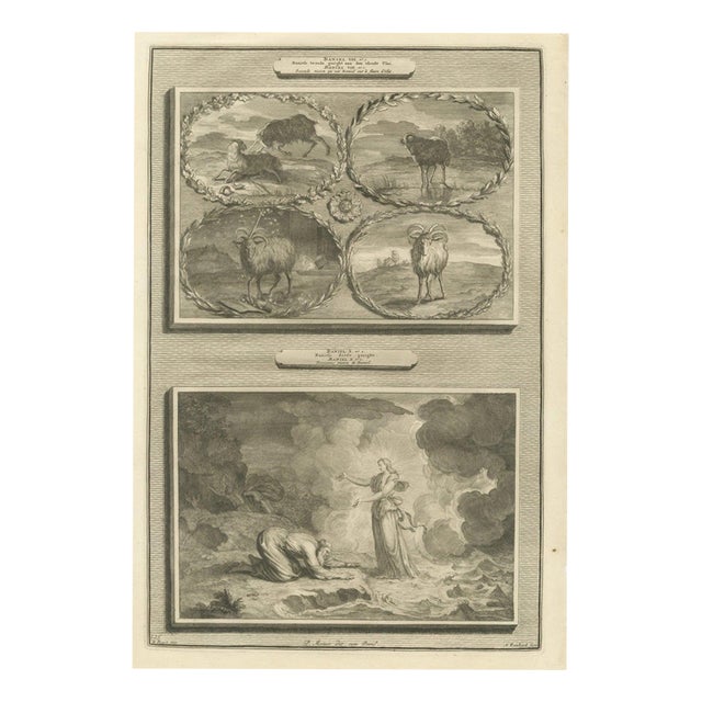 Pieter Mortier, Daniel's Vision of the Ram and Goat and Vision by the Tigris, 1700, Engraving For Sale