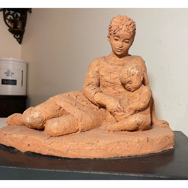 Vintage Handmade Mother and Baby Terracotta Pottery Sculpture Statue Art Figural For Sale - Image 4 of 13
