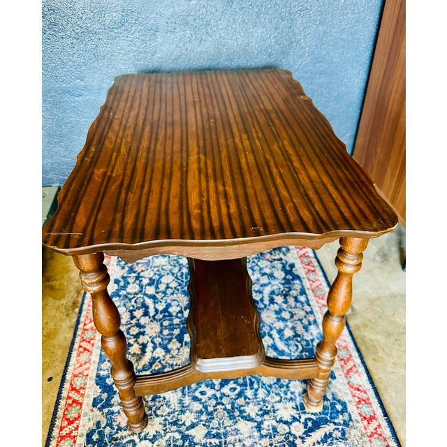 Wood Vintage English Jacobean Style Side Table With Scalloped Top For Sale - Image 7 of 12