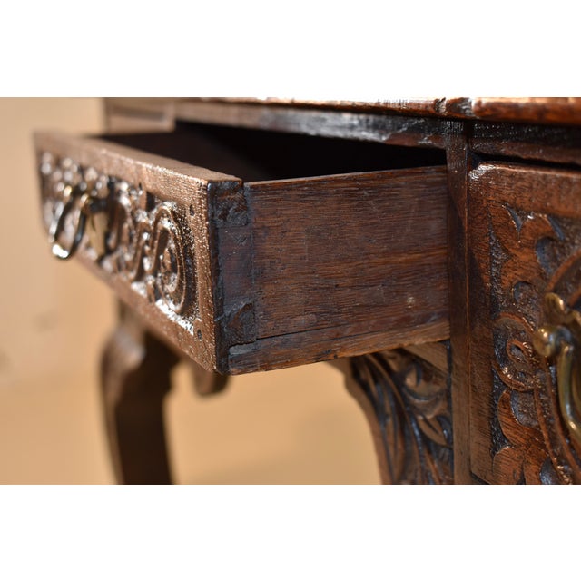 Early 18th Century English Oak Carved Lowboy For Sale - Image 12 of 12
