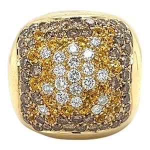 14k Gold Multi Color Natural Diamond and Sapphire Open Shank Cluster Dome Ring Size 6