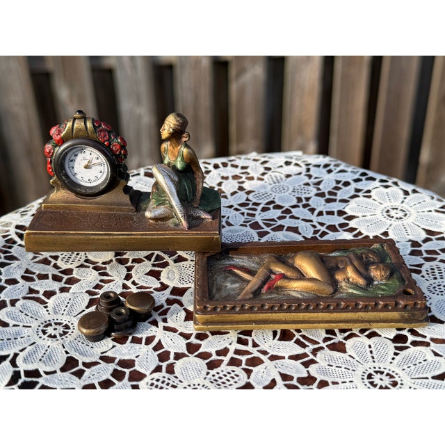 Antique "Viennese Bronze" Figurine Ft. Ballerina W/Omega Clock & Erotic Chamber For Sale - Image 13 of 18