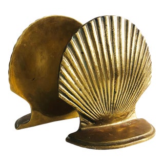 Vintage Brass Seashell Bookends For Sale