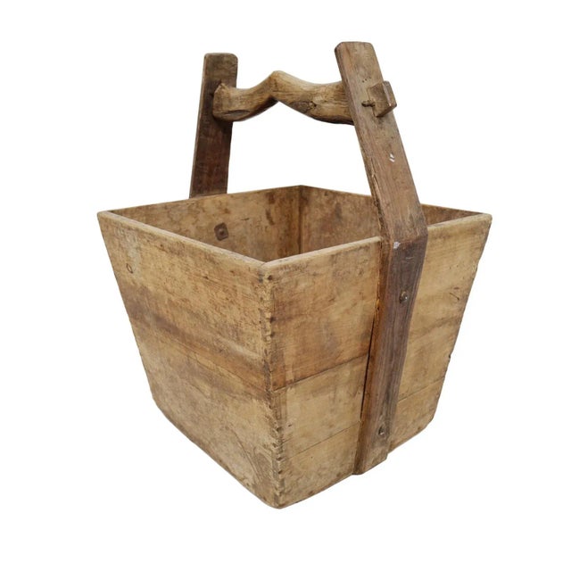 Wood Vintage Elm Rustic Village Bucket For Sale - Image 7 of 7