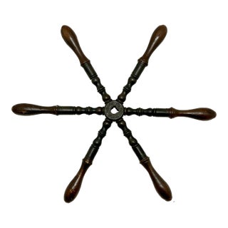 A Rare & Unusual Authentic Antique American Solid Bronze & Wood Boat - Ships Wheel Circa Mid 19th Century For Sale