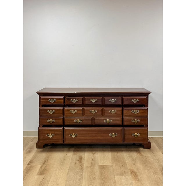 Vintage Dresser American Drew Nine Drawer Lowboy Traditional Brass Hardware For Sale - Image 12 of 18