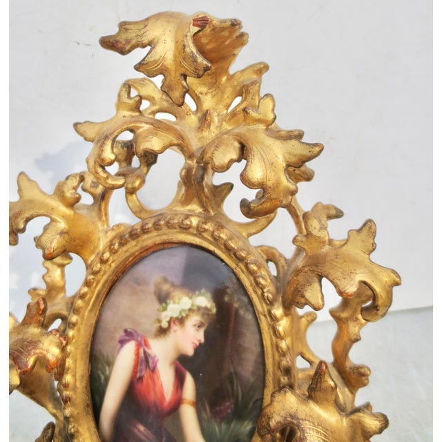 Baroque Antique Porcelain Maiden in Gilt Wood Frame Circa 1880s For Sale - Image 3 of 11