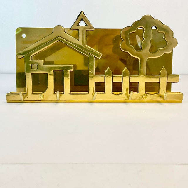Mid-Century Americana Boho Chic Brass Letter Holder & Key Hook For Sale - Image 4 of 9