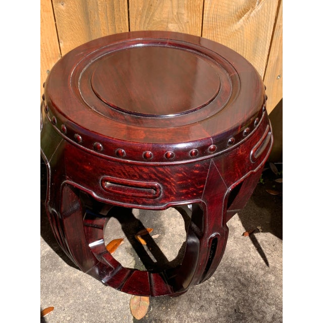 Oxblood Red Vintage Chinese Rosewood Garden Stools-A Pair For Sale - Image 8 of 13