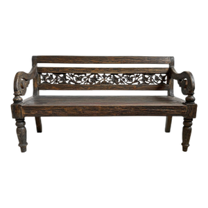 Vintage Carved Blackened Boho Balinese Bench