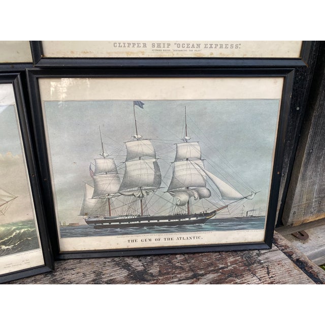 Wood 1940s Vintage Nautical Currier and Ives Ship Art Vintage Nautical Art - Set of 6 For Sale - Image 7 of 10