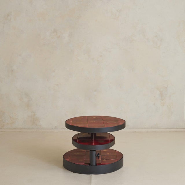 Rare French Red Ceramic Swivel Coffee Table by Georges Pelletier, 1970s For Sale - Image 10 of 11